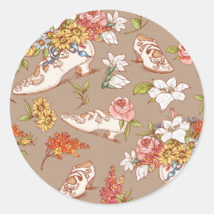 Victorian Floral Shoes Flowers Pretty Girly Classic Round Sticker