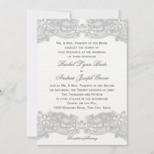 Victorian Floral Silver Grey Design Wedding Invitation