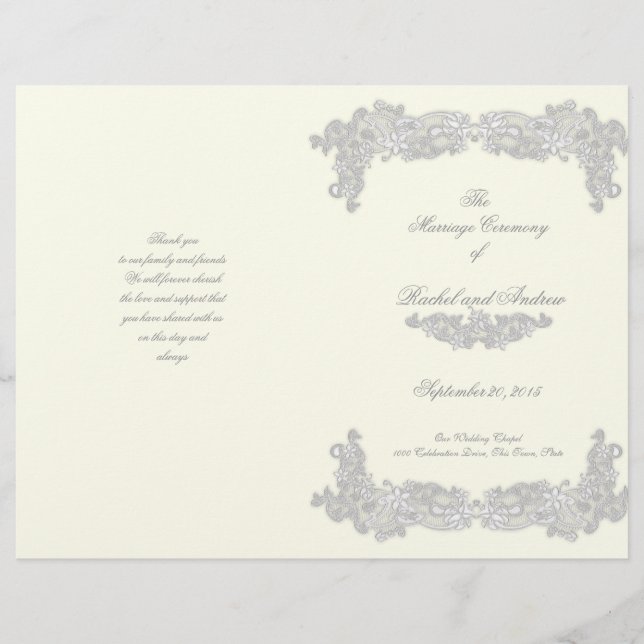 Victorian Floral Silver Grey Wedding Program (Front)
