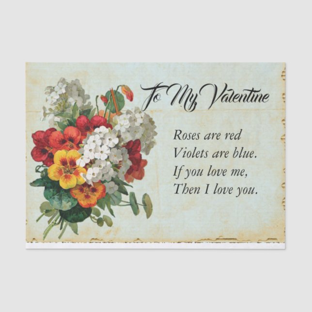 Victorian Floral Valentine's Day Bouquet Poem Tissue Paper (Front)