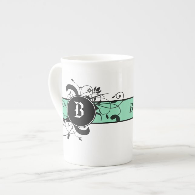 Victorian Flourish Monogrammed Bone China Mug (Front Left)