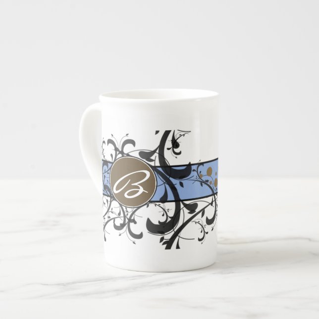 Victorian Flourish Monogrammed Bone China Mug (Front Left)