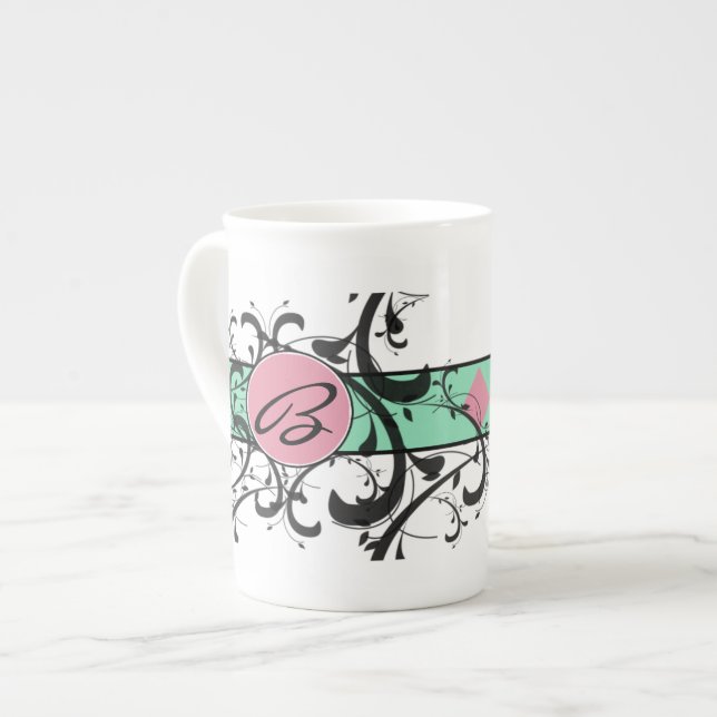 Victorian Flourish Monogrammed Bone China Mug (Front Left)