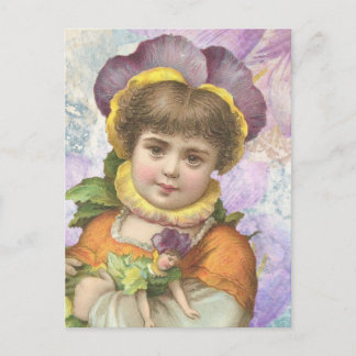 Victorian flower girl with doll postcard