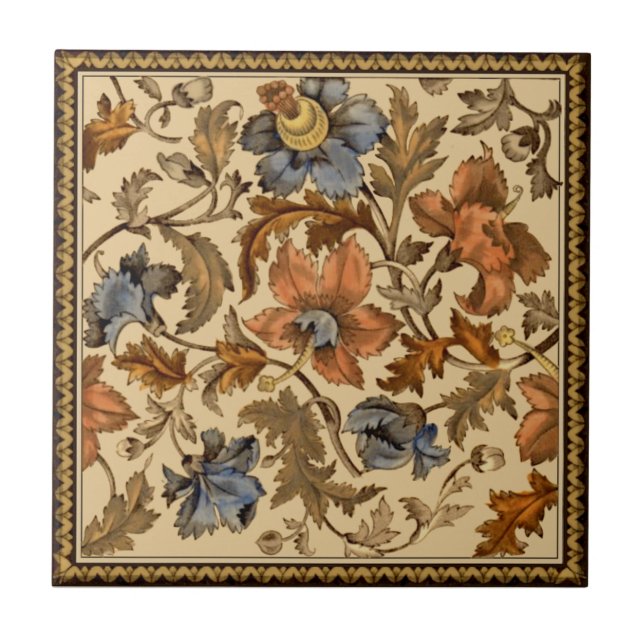 Victorian Flower Strewn Transferware 1880s Repro Tile (Front)