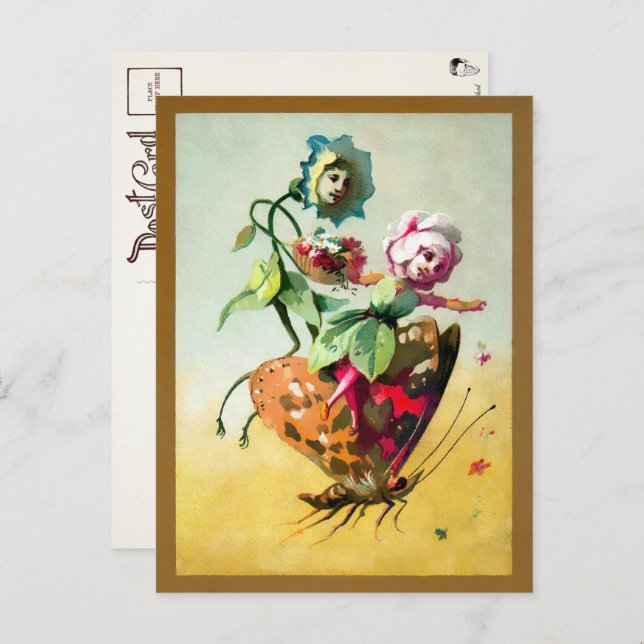 Victorian Flowers Riding a Butterfly Postcard (Front/Back)