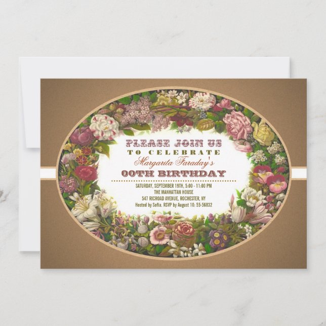 Victorian flowers vintage birthday invitations (Front)