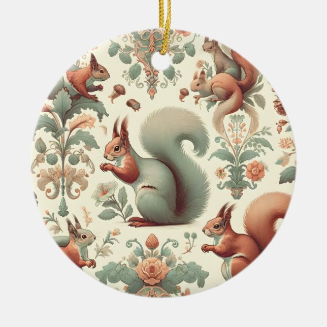 Victorian Forest Squirrel Tapestry  Ceramic Tree Decoration (Front)