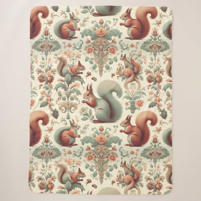 Victorian Forest Squirrel Tapestry  Sherpa Blanket (Front)