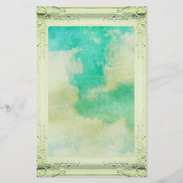 Victorian frame sky cloud painting teal cream  stationery (Front)