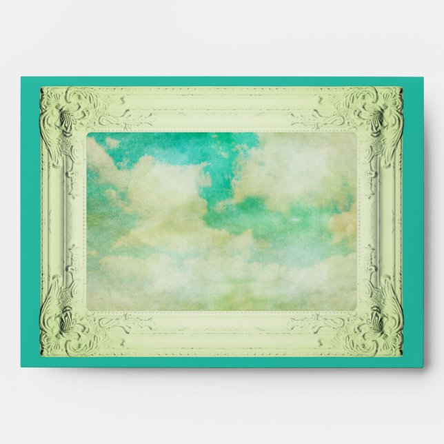 Victorian frame sky cloud painting teal gold envelope (Front)