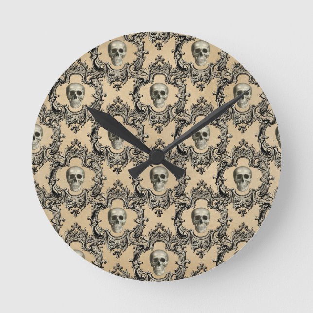 Victorian Framework Skulls Goth Skeleton Gothic Round Clock (Front)