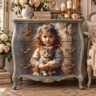 Victorian Freckled Girl with Kitten Decoupage Tissue Paper