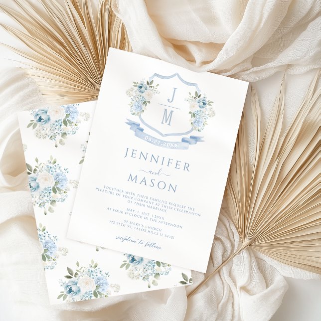 Victorian French Blue Floral Botanical Wedding Invitation (Creator Uploaded)