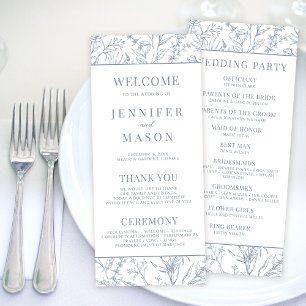 Victorian French blue floral wedding program cards