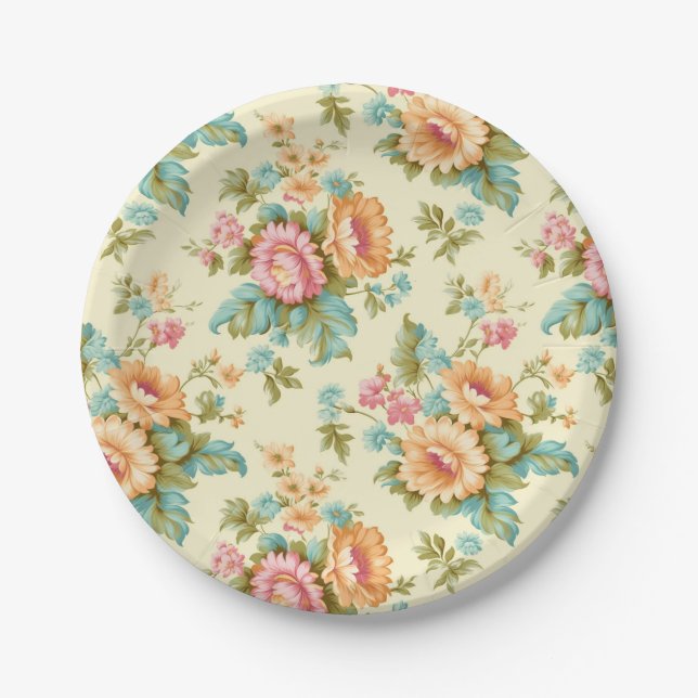 Victorian french country vintage flowers paper plate (Front)