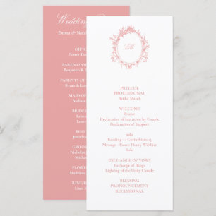 Victorian French Pink Toile Wedding Programme