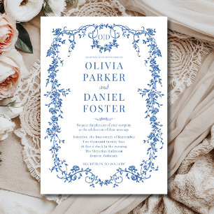 Victorian French Royal Blue Wedding Monogram Invitation