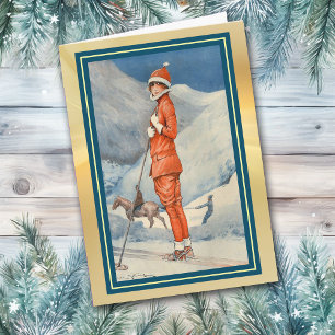 Victorian French Ski Slope Christmas Card