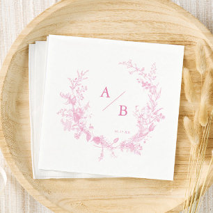 Victorian French Toile Pink Wedding Monogram Napkin