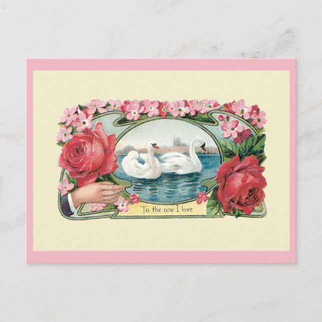 Victorian Friendship Swan Art Blank Postcard (Front)