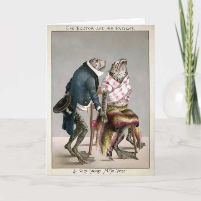 Victorian Frogs Happy New Year Card (Front)