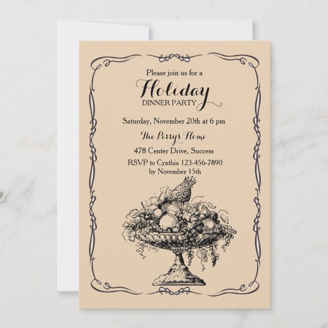 Victorian Fruit Bowl Dinner Party Invitation (Front)