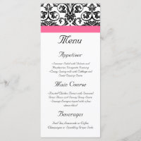 Victorian Fuchsia Pink and White Damask Menu