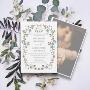 Victorian Garden Dusty Blue Photograph Invitation