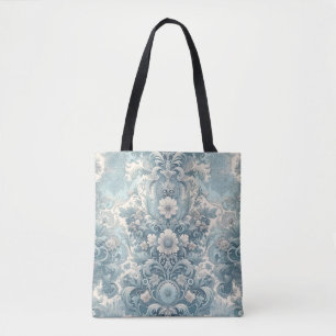 Victorian Garden in Blue Vintage Floral Baroque Tote Bag
