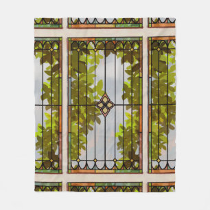 Victorian Garden Stained glass Window Curtain Fleece Blanket