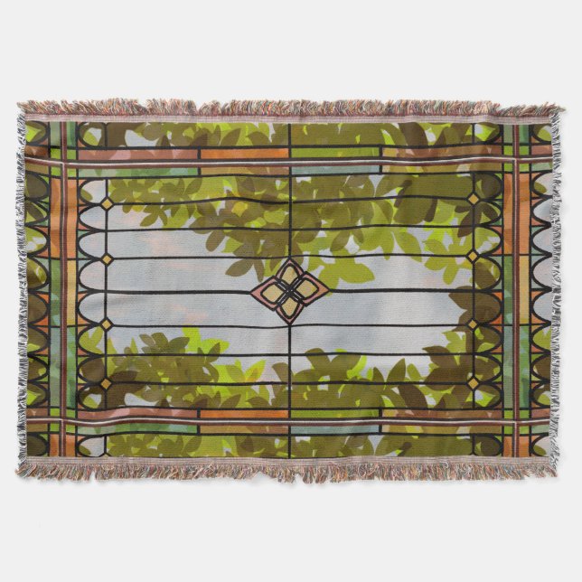 Victorian Garden Stained glass Window Curtain Throw Blanket (Front)