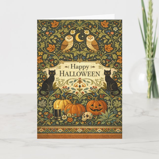 Victorian Garden Vintage Halloween Card (Front)