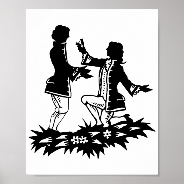 Victorian Gay Man proposing to Lover silhouette  Poster (Front)