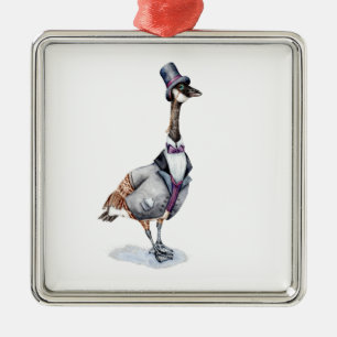 Victorian Gentleman Goose in a Top Hat Metal Tree Decoration