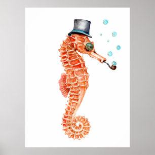 Victorian Gentleman Seahorse Poster