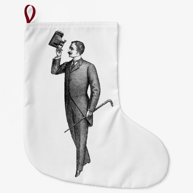 Victorian Gentleman Selfie Large Christmas Stocking (Front)