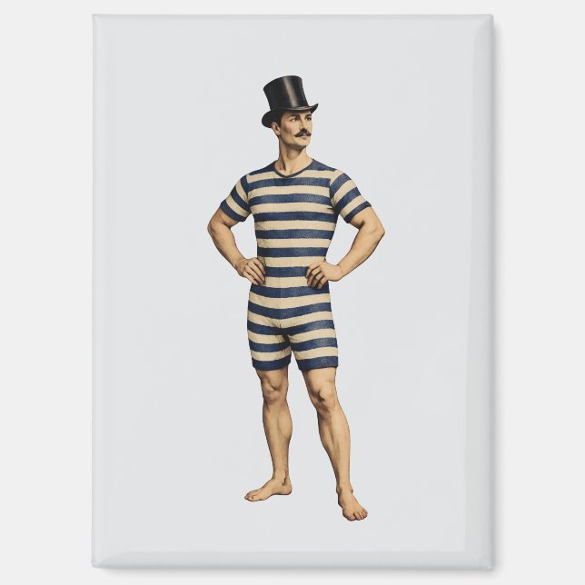 Victorian Gentleman Swimmer Striped Bathing Suit Magnet (Front)