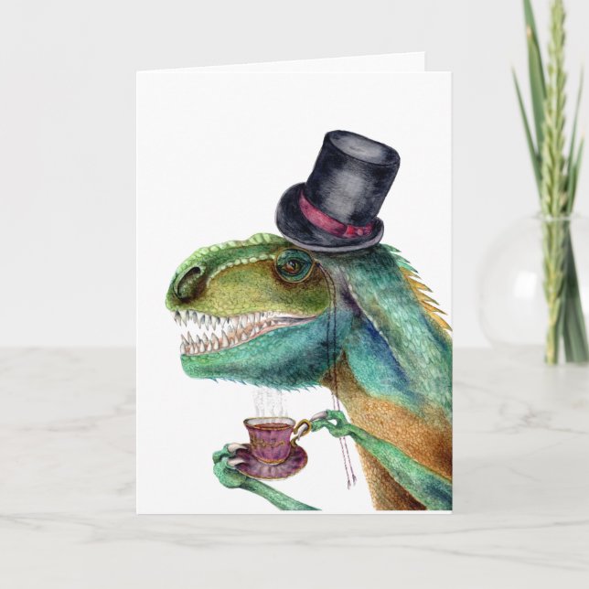 Victorian Gentleman Tyrannosaurus Rex Holiday Card (Front)
