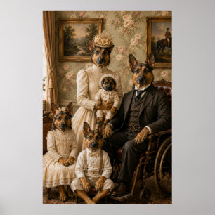 Victorian German Shepherd Family Portrait Elegan Poster