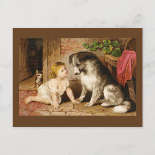 Victorian Girl and Her Dog Postcard