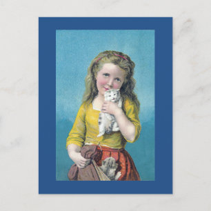 Victorian Girl and Kittens Postcard