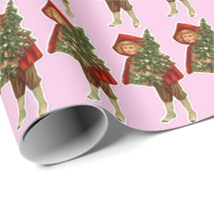 VICTORIAN GIRL CHRISTMAS ANTIQUE PINK WRAPPING PAPER