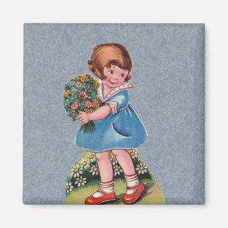 Victorian Girl Flowers Bouquet Fridge Magnet