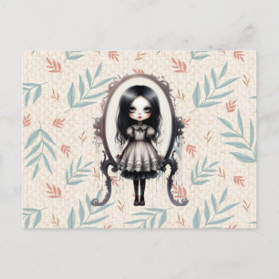 Victorian Girl in Vintage Mirror Halloween Holiday Postcard