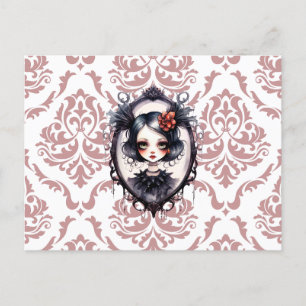 Victorian Girl in Vintage Mirror Halloween Holiday Postcard