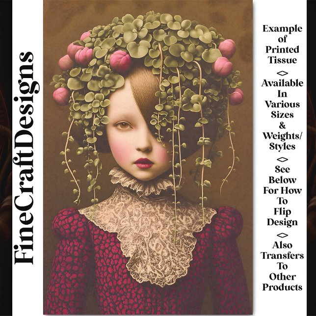 Victorian Girl, Pink Buds Green Vine BF1 Decoupage Tissue Paper (Creator Uploaded)