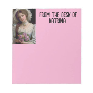 VICTORIAN GIRL PINK PERSONALIZED STATIONARY NOTEPAD