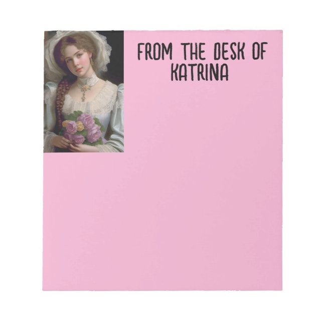 VICTORIAN GIRL PINK PERSONALIZED STATIONARY NOTEPAD (Front)
