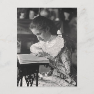 Victorian girl reading a book postcard